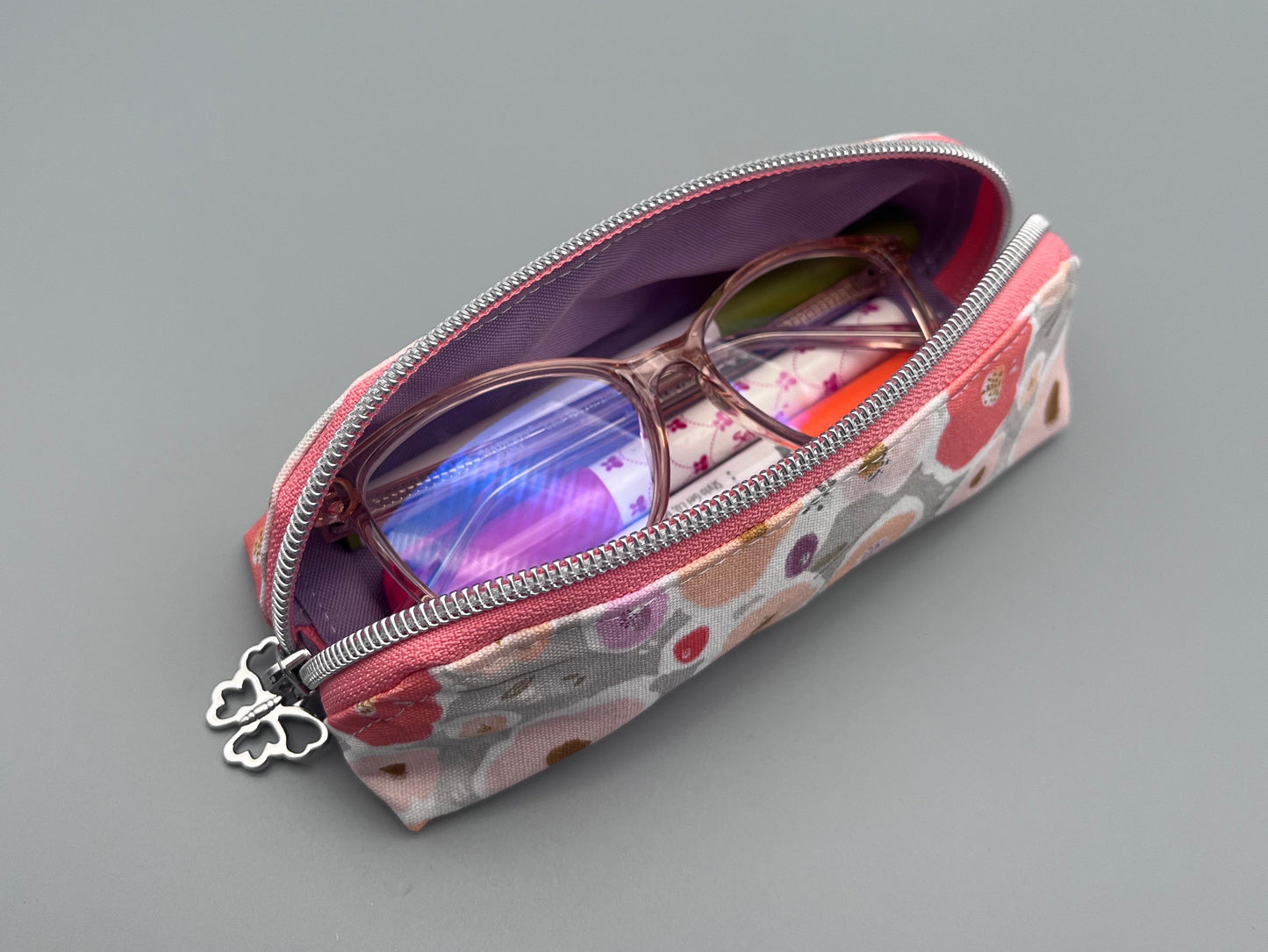 Floral Zipper Pouch - Silver Accent
