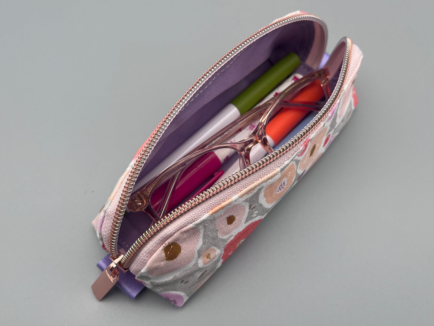 Floral Zipper Pouch – Rose Gold Accent
