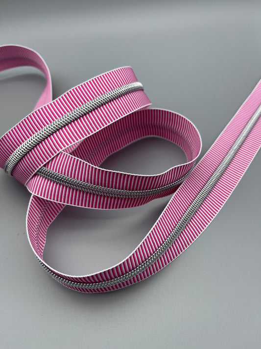 Pink Berry Striped #5 Zipper Tape