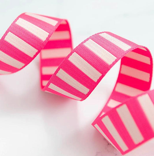 Bold Stripe Webbing Neon Pink and Off White