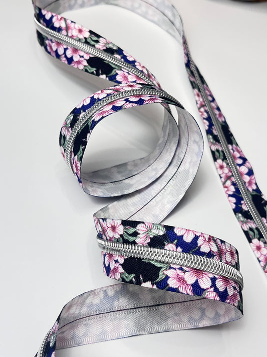 Floral with Silver-#5 Zipper Tape