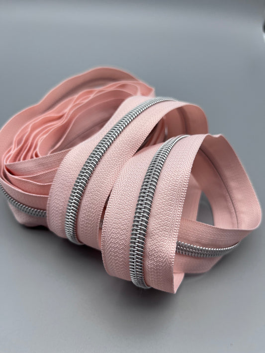 Baby Pink with Silver-#5 Zipper Tape